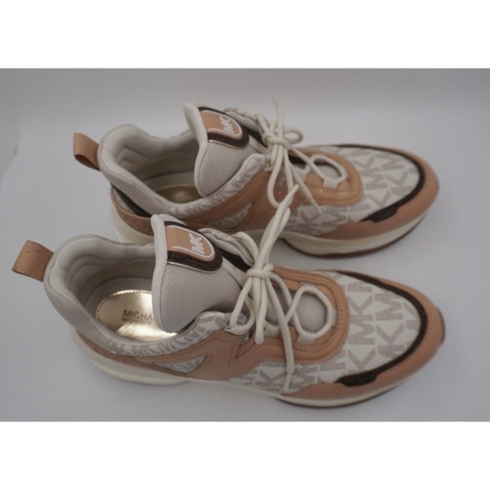 Michael Kors Olympia Trainer Sneakers Vanilla‎ Tan MK Logo 11M Retro Chic 37-01 - Picture 8 of 15
